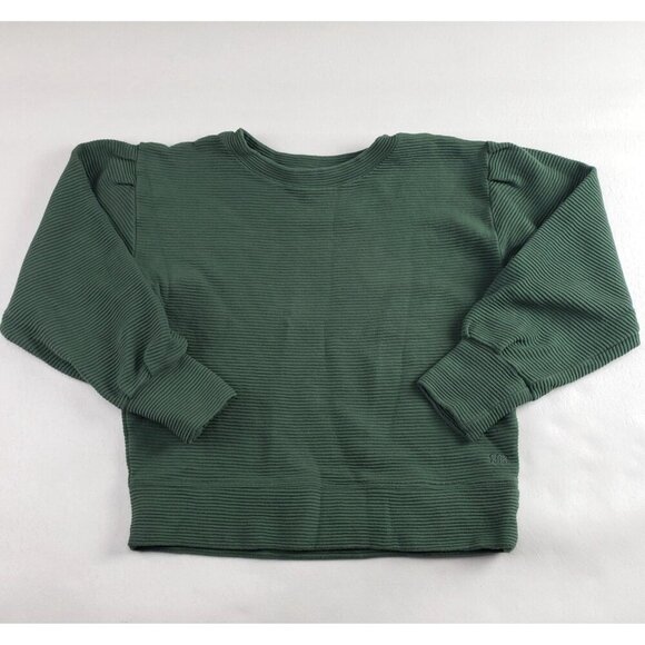 Albion Puff Sleeve Neo Pullover Womens Medium Green Ribbed Crop Sweatshirt - Picture 1 of 12